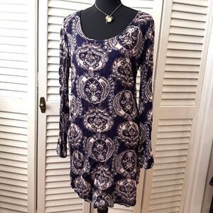 Vintage Y2K Boho Charlotte Russe Purple Paisley Tunic Mini Dress Size Size XS